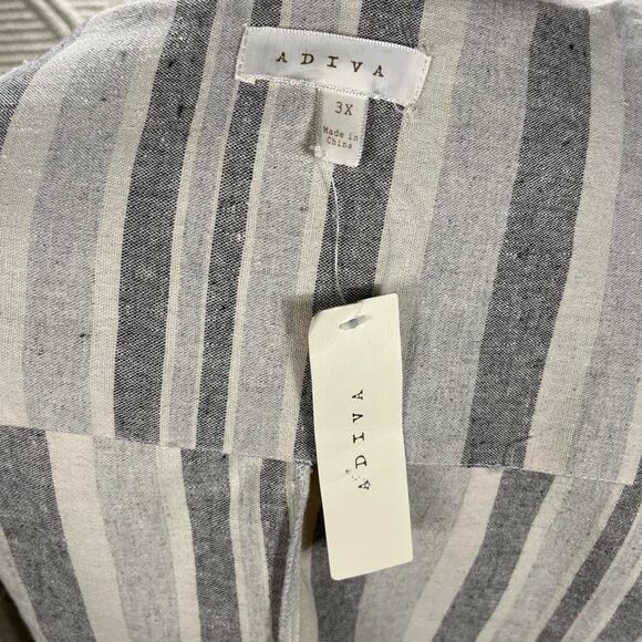 NWT ADIVA | Gray Striped Linen/Cotton Blend Lace Details Cardigan | Women's 3X - Picture 8 of 10